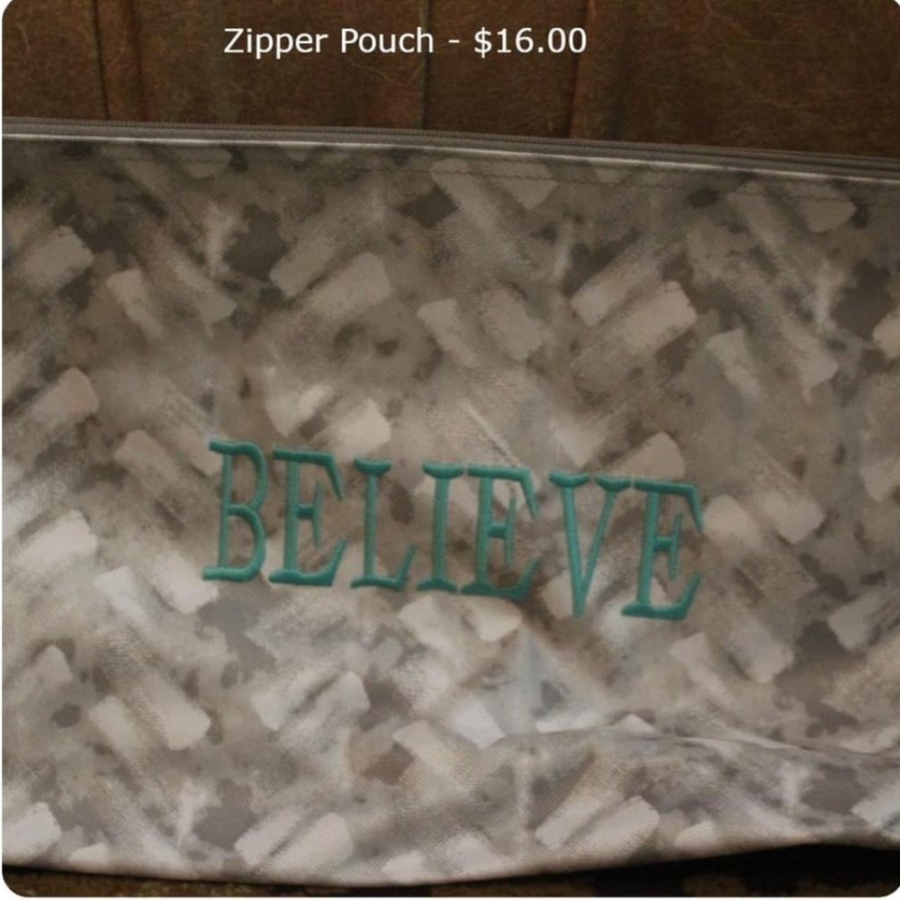 Thirty-One Zipper Pouch with Believe embroidered